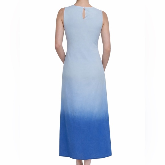 🆕🦋 DKNY Blue Ombre Midi Dress Size 10 NWT 100% Cotton Ruched Side Summer Dress - Picture 3 of 15